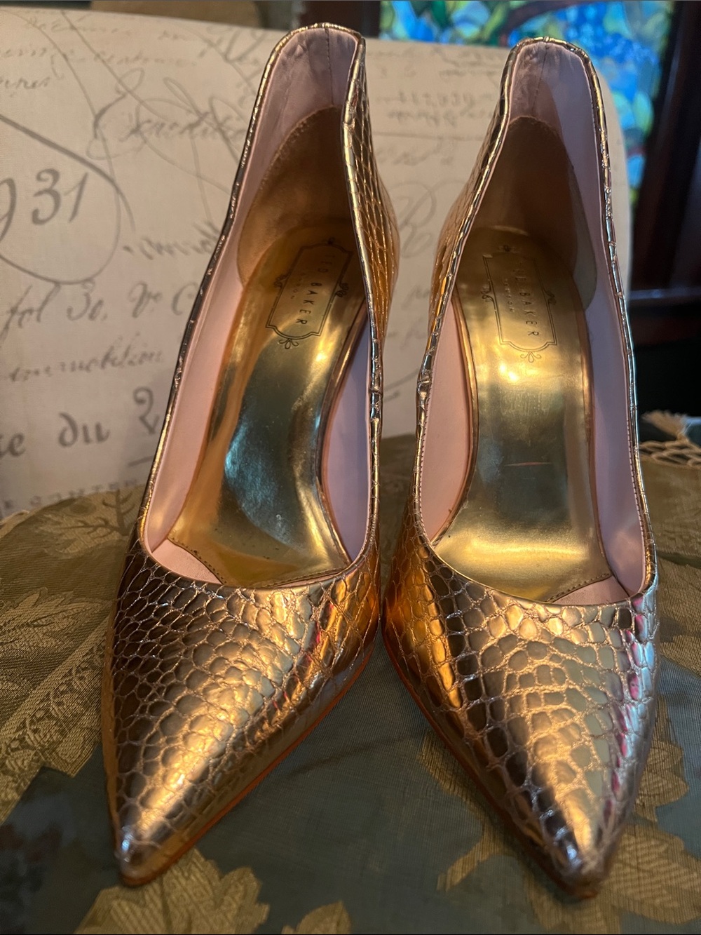 Ted Baker London Metallic Gold Pointed-Toe Pumps